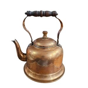 Vintage Copper Tea Kettle with Wooden Handle